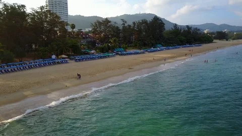 Nice empty beach at tropical town of Phuket Island, morning time Stock Footage 80007467
