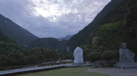 Nice evening mountain backdrop at Taroko national visitor center Stock Footage 40461858