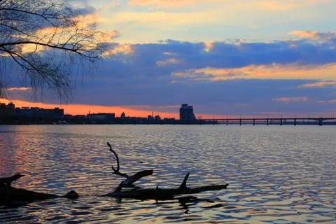 Nice evening scene on Dnipro river Stock Photos