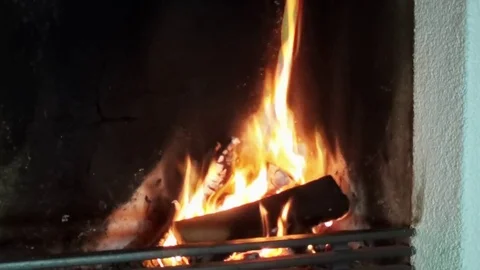 Nice fire in fireplace Stock Footage 84719905