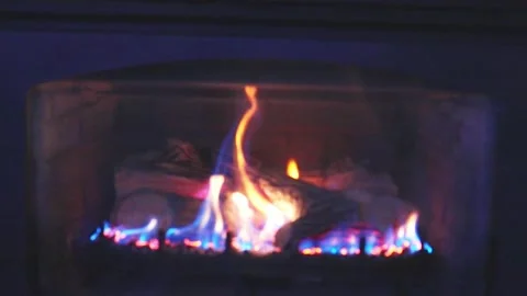 Nice Fire in a Gas Fireplace Stock Footage 145552372