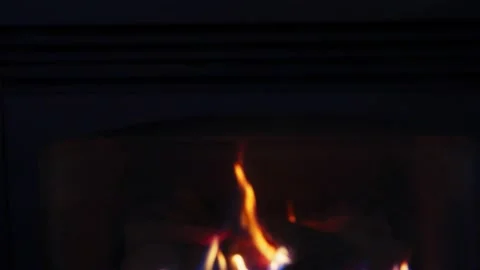 Nice Fire in a Gas Fireplace Stock Footage 145552494