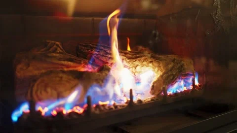 Nice Fire in a Gas Fireplace Stock Footage 145552533