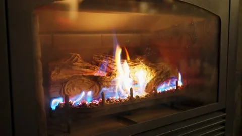 Nice Fire in a Gas Fireplace Stock Footage 145552582