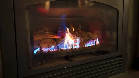 Nice Fire in a Gas Fireplace Stock Footage 145552637