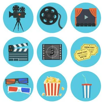Nice flat vector cinematography elements set Stock Illustration