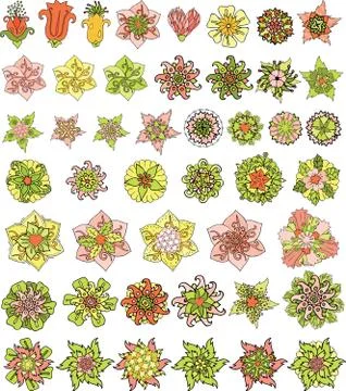 Nice floral patterns with various stylized flowers Stock Illustration