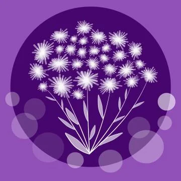 Nice flower bundle in circle composition on trendy violet background. Cute bunch Stock Illustration