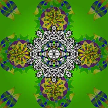 Nice flower vector pattern. Flowers on white, yellow and green colors. Flat Flow Illustrazione stock