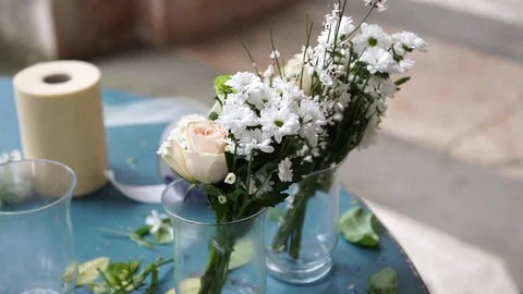 Nice flowers shaking because of steps of the person passing by at the .. Stock-Footage 72329501