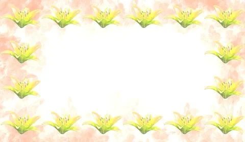 Nice frame with yellow tender lily by sides Stock Illustration