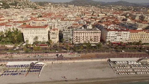 Nice, France drone CU sweep right beach Stock Footage