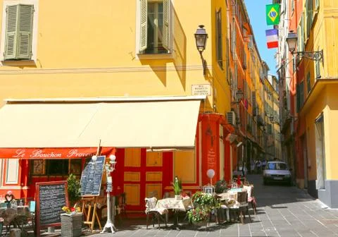 Nice, France - June 19, 2014: nice cafe in the old town Stock Photos