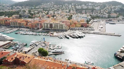 Nice, France - June 29, 2022: Aerial view of Port of Nice in France Stock Footage 210830853