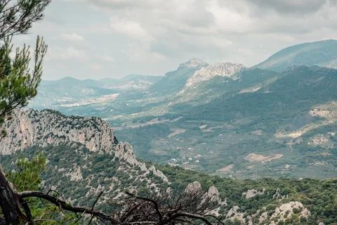 Nice geological forms of the impressive Rocher Saint-Julien limestone ridge 写真素材