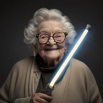 Nice granny with a lightsaber Stock Illustration
