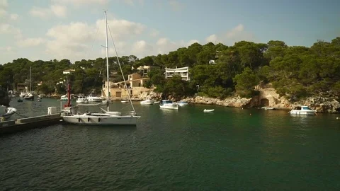 Nice Harbor view with white boats in Mallorca  - Slowmotion Video stock 81214582