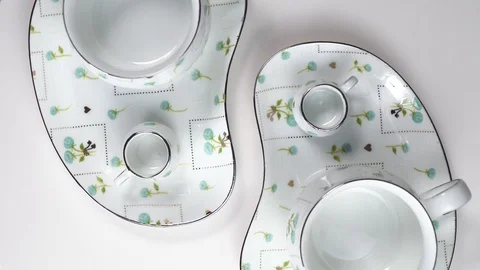 Nice home tableware top down view spin on table. Stock Footage 124421539
