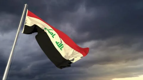 Nice Iraq flag on massive dark clouds bg - abstract 3D rendering イラスト素材