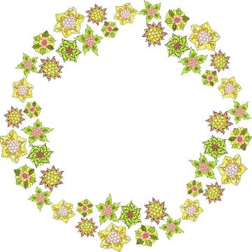 Nice isolated round pattern with different flowers Stock Illustration