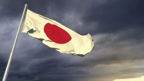 Nice Japan flag on massive dark clouds bg - abstract 3D illustration Stock Illustration