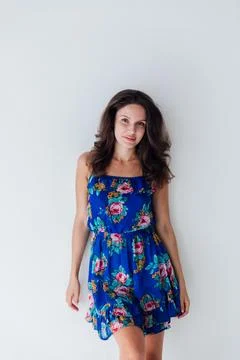 Nice lady overjoyed by warm spring breeze going romantic date wear cute dress Stock Photos