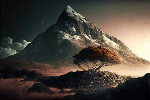 Nice landscape with mountain, Made by AI,Artificial intelligence Stock Illustration