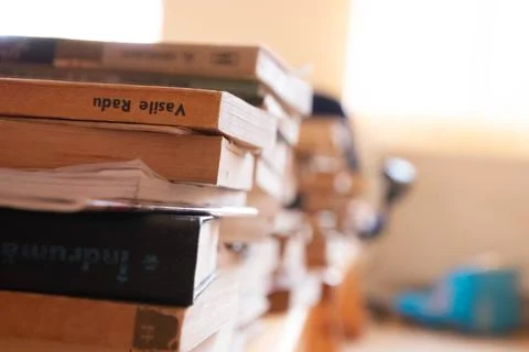 Nice left side of a stacks old books with copy space Stock Photos