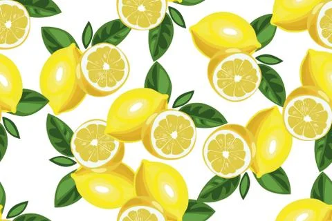 Nice lemon background. Vector hand drawn seamless pattern on white Stock Illustration