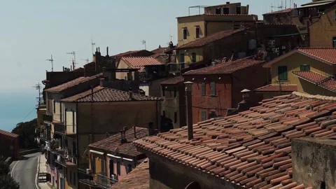 A nice little town with red tiled roofs by the sea in Elba island, Tusca Stock Footage 74314979