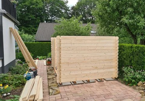 Nice log cabin under construction Stock Photos