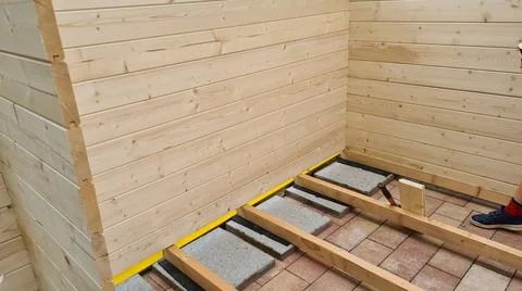 Nice log cabin under construction 스톡 사진