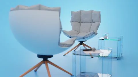 Nice looking 3D interview chair setting in front of blue backdrop. Stock Illustration