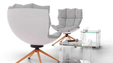 Nice looking 3D interview chair setting in front of white backdrop. Stock Illustration