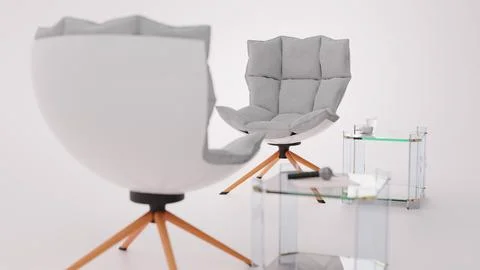 Nice looking 3D interview chair setting in front of blue backdrop. Stock Illustration