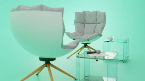 Nice looking 3D interview chair setting in front of white backdrop. Stock Illustration