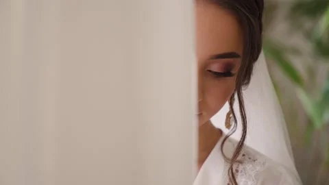 Nice-looking asian multi-race beautiful young woman looking into camera slowmo Stock Footage 233524764