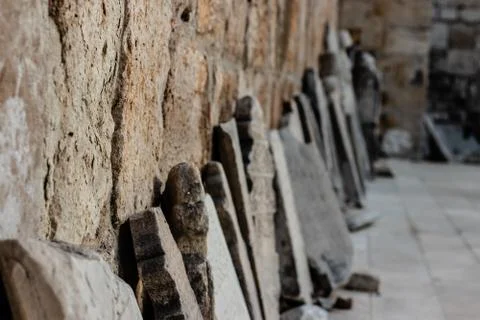 Nice looking many tablets are lean to the church wall at ephesus - far tablet Stock Photos