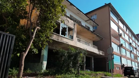 Nice low angle view of derelict building Stock Footage 311164233