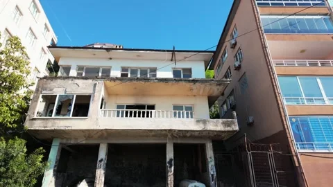 Nice low angle view of derelict building Stock Footage 311164260