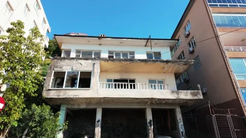 Nice low angle view of derelict building Stock Footage 311164292