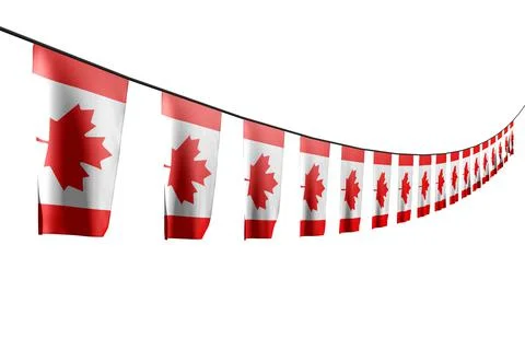 Nice many Canada flags or banners hangs diagonal with perspective view 스톡 일러스트