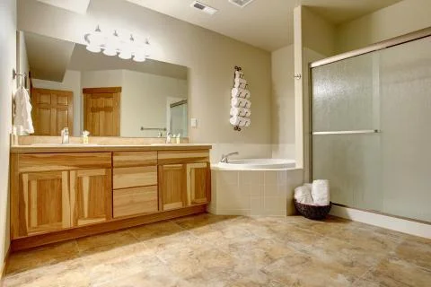 Nice master bathroom with large shower. Stock Photos