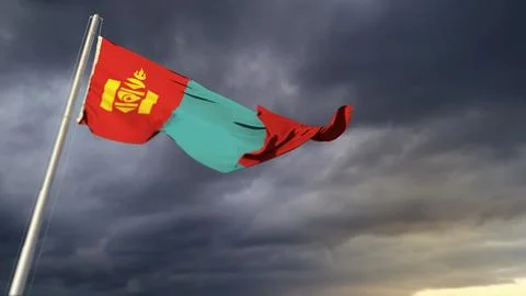 Nice Mongolia flag on massive dark clouds background - abstract 3D illustration Stock-Illustration
