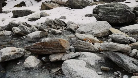 Nice Mountain Stream with Snow Stock Footage 153941945