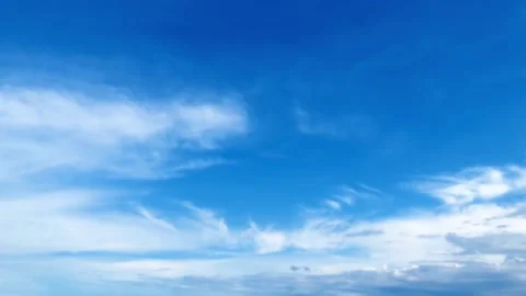 Nice moving white cirrus cloud in horizon, Beautiful blue sky and cloudscape Stock Footage 234709390