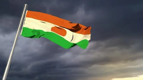 Nice Niger flag on heavy dark clouds backdrop - abstract 3D rendering Stockillustratie