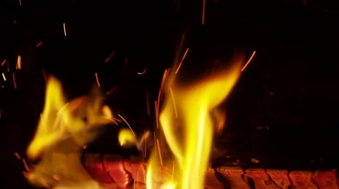 Nice orange flames at fireplace in the evening Stock Footage 42255215