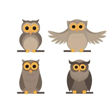 Nice owl, owls, sit, set vector illustration Stock Illustration