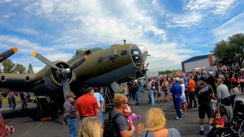 A nice panning shot of the B-17 Super Fortress World War II Bomber Stock Footage 126043401